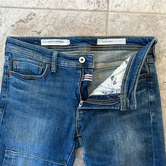 Pilcro Anthropologie Tapestry Patchwork Mid-Rise Slim Boyfriend Jeans, 27 - Picture 8 of 14